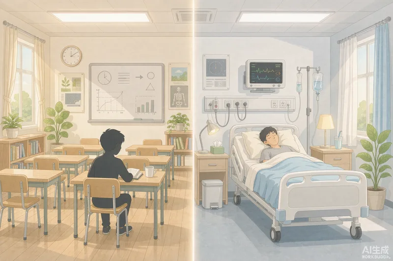 医院学校照明改造：无眩光无频闪健康光环境示意（智觉 AI 生成示意）